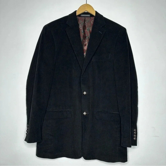 Lauren Ralph Lauren Men’s Black Corduroy Two Button Blazer Sport Coat Size 42L - Picture 1 of 10